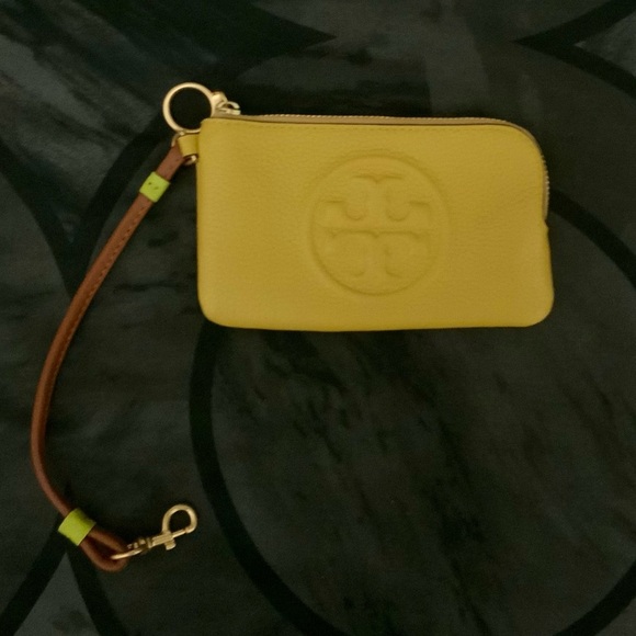 Tory Burch Authentic Perry Bombé Leather Color Block Zip Card Case Yellow NWT - Picture 7 of 12